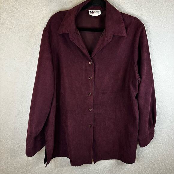 Maggie Sweet Vintage Purple Soft Button Down Blouse 1X - Picture 2 of 5